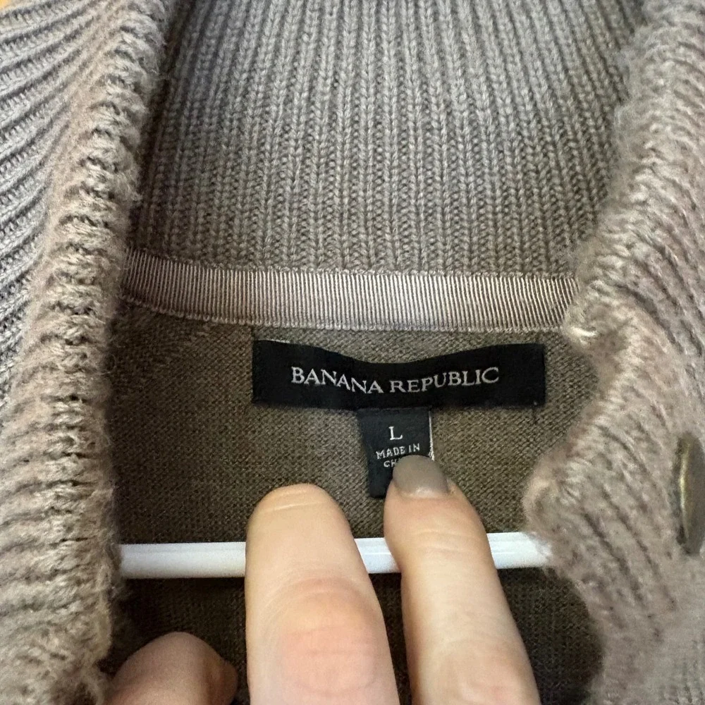 Banana Republic Sweater Mens Large Brown Merino‎ Wool Mock Neck Button Pullover